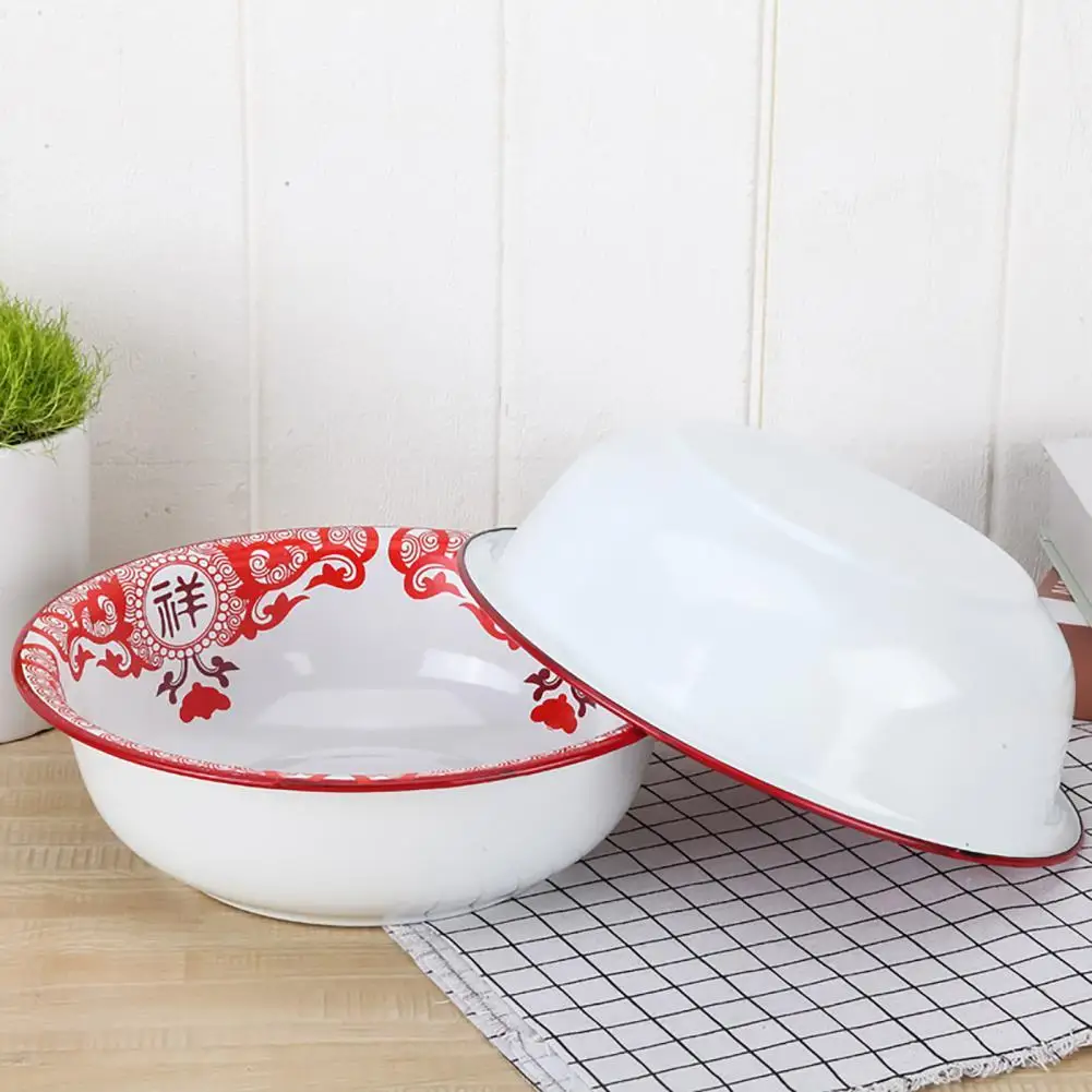 Durable Food Basin Easy Clean Enamel Large Capacity Food Plate Portable Home Soup Tray Thick Storage Plate السلطانيات cuencos