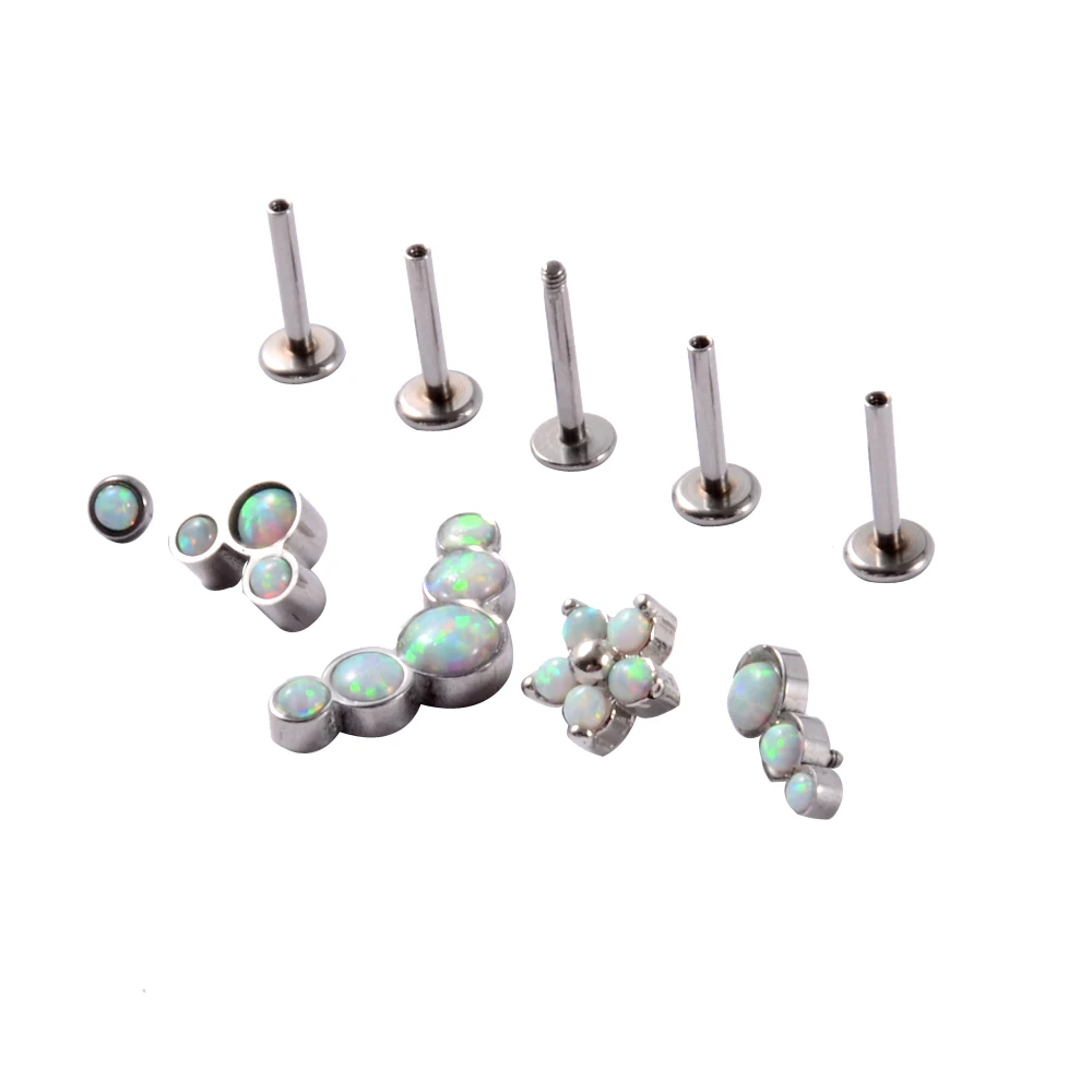 1Set  Surgical Steel 16G Opal Nose Piercing Ring Cluster Ear Tragus Helix Cartilage Septum Clicker Daith Earring Labret Piercing