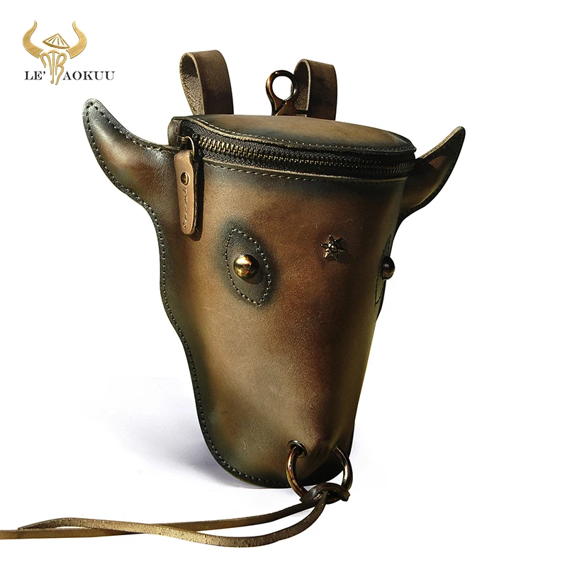 Quality Leather men Vintage Coffee Travel Belt Fanny Waist Bag Pack Design Hook Bum Hip Bag 6