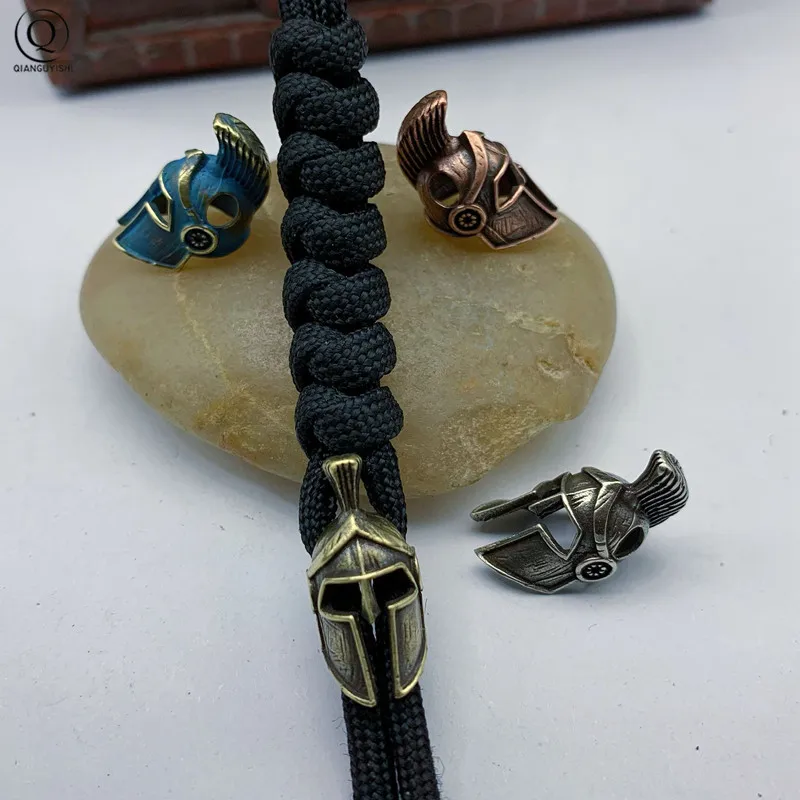 Wholesale Available Brass Roman warriors Helmet Umbrella Rope Knife Bead Jewelry DIY Keychain Lanyard Accessory EDC Tool Pendant