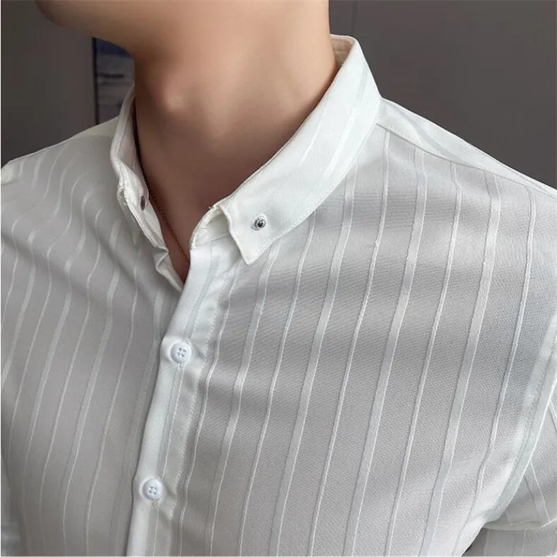 Autumn New Long Sleeve Stripe Shirt Men 2023 Simple Slim Fit Business Casual Formal Wear Chemise Homme Dress Social Club Shirt