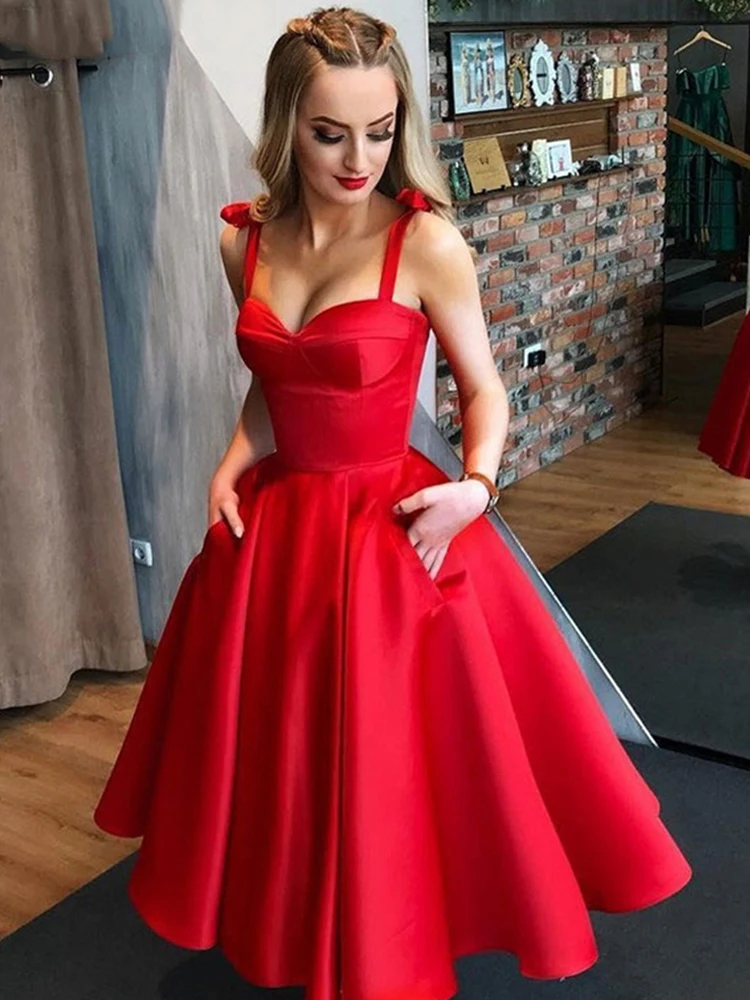 LORIE Red Short Evening Dresses Formal Prom Party Gowns Sweetheart Spaghetti Strap Open Back A-line Princess Dresses Customized