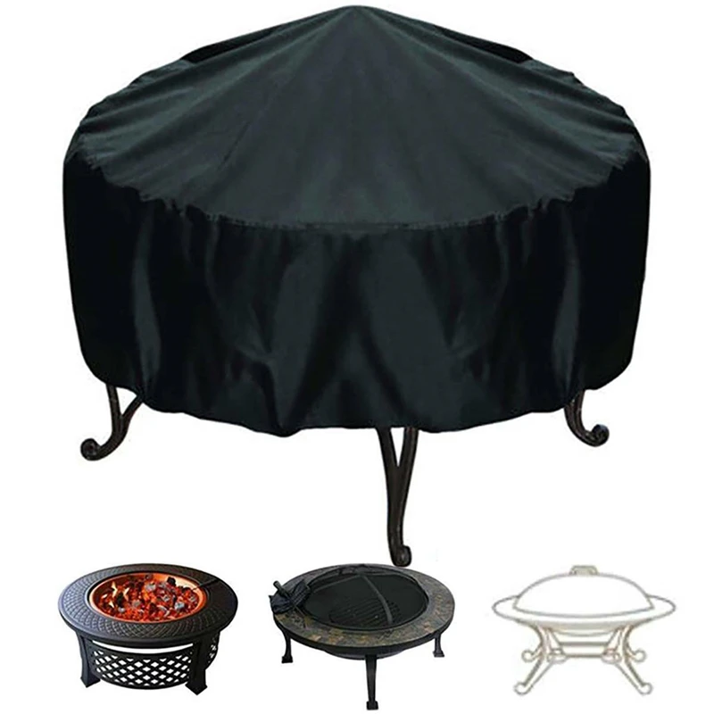 Round BBQ Grill Fire Pit Cover Waterproof Dustproof Outdoor Patio Garden Fabric UV Protector Grill BBQ Shelter Furniture Covers