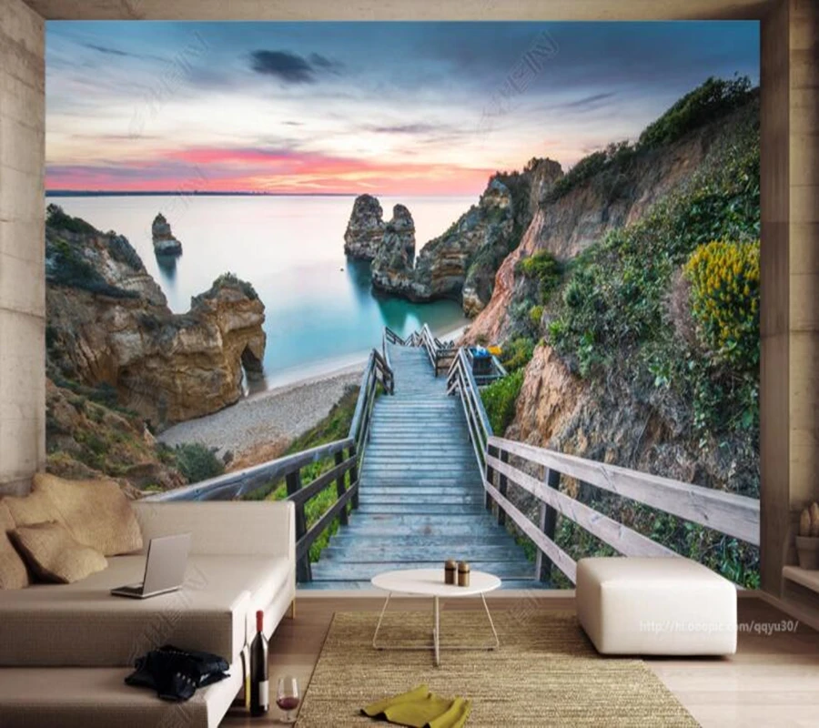 

Papel de parede Beautiful sky and coast scenery3d wallpaper mural, TV wall, bedroom wallpaper, home decoration