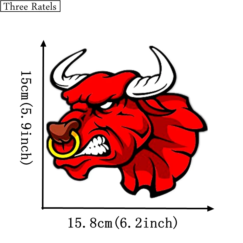 Three Ratels TZ-187 15.8*15cm 1-2 pieces angry bull head red vinyl car sticker car stickers