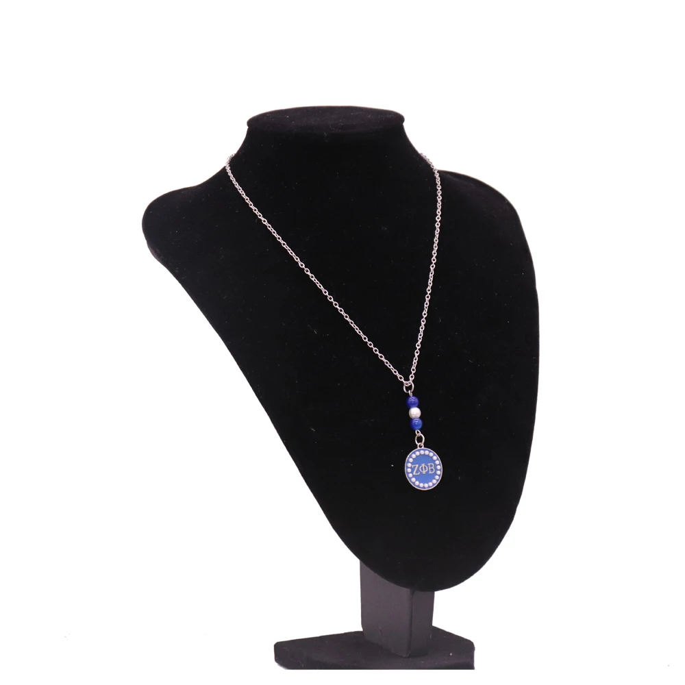 New Fashion Sorority Fraternity Blue Enamel White Pearl Greek Letter Zeta Phi Beta Necklaces ZPB ZOB Sign Gift Jewelry