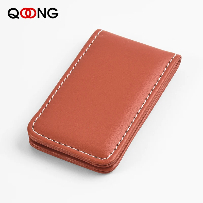 Qoong Uang Klip Dompet Slim Pria Wanita Vintage Magnet Yang Kuat Klip Uang Sapi Kulit PU Saku Clamp Uang Kartu Kredit case Pemegang