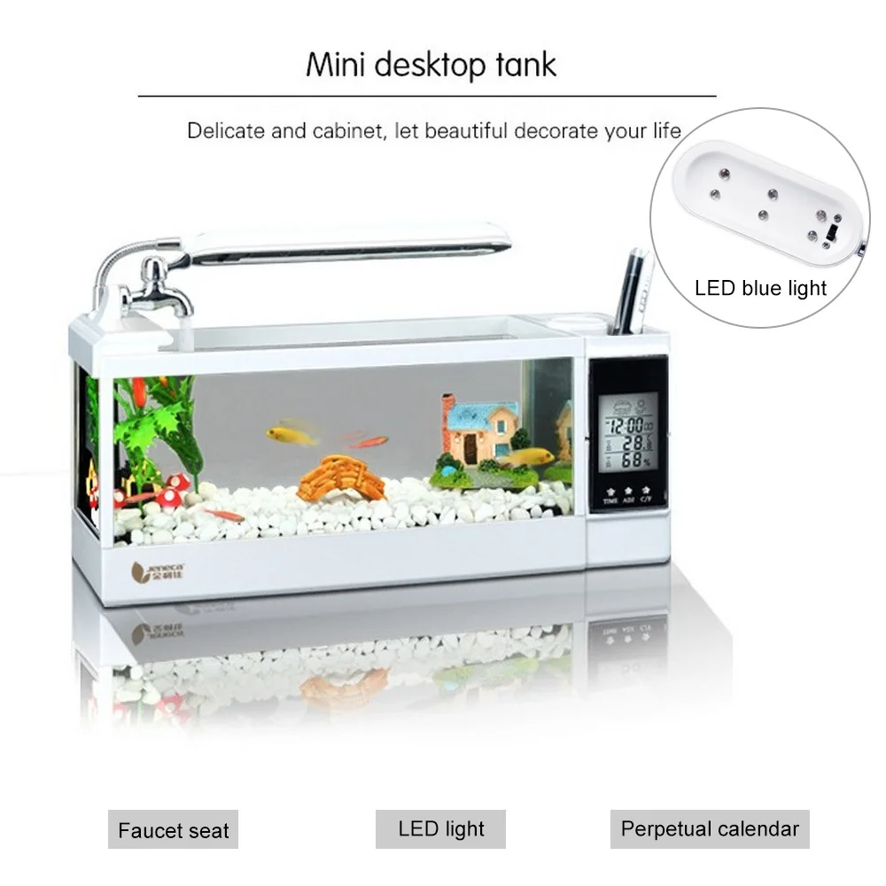 1.5l-2.5l LED Desktop Fish Tank Aquarium Fish Tank Desktop Creative Art Mini Aquarium Landscape Fish Tank with Alarm Clock Timer