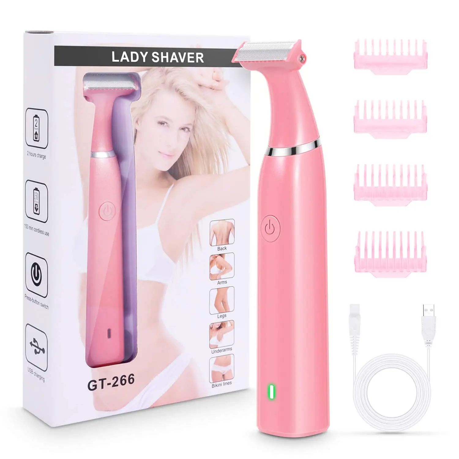 HTC Electric Razor Women Shaver/Trimmer Rechargeable Pubic Hair Trimmer for Arms Legs Underarms Bikini Area, Wet & Dry Painless