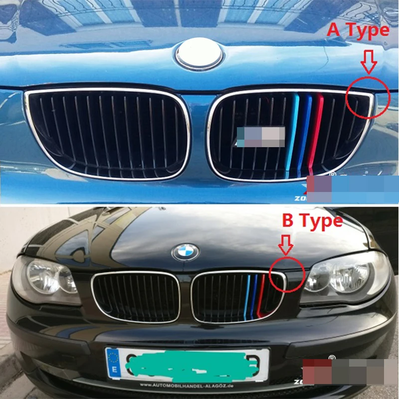 3pcs ABS M/Germany Color Car Racing Grille Strip Trim Clip Stickers For BMW Series 1 E87 E82 E81 E88 Auto Accessories 2004-2011