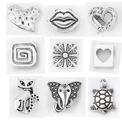 10pcs Tibetan Silver Heart/Animals/Geometric Slider Spacer Beads Findings for 10mm Flat Leather Cord Jewelery Accessories Making