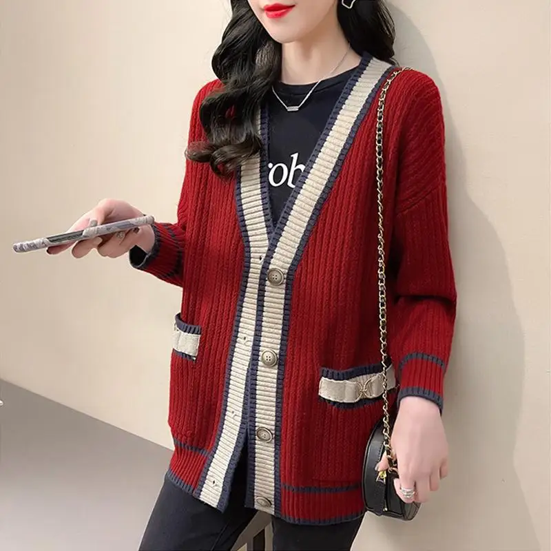 Sweater Jacket Women\'s Autumn And Winter Clothing 2023 New Loose Korean Style Western Knitted Cardigan Sweater All-match