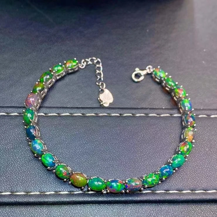 

KJJEAXCMY fine jewelry 925 sterling silver inlaid natural black opal bracelet trendy girl hand bracelet support test