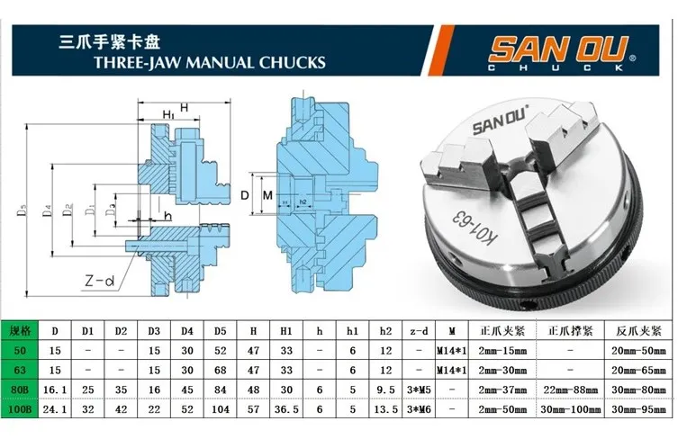 SAN OU K02-100B ظرف صغير بأربعة فك/100 مم ظرف ذاتي التمركز/