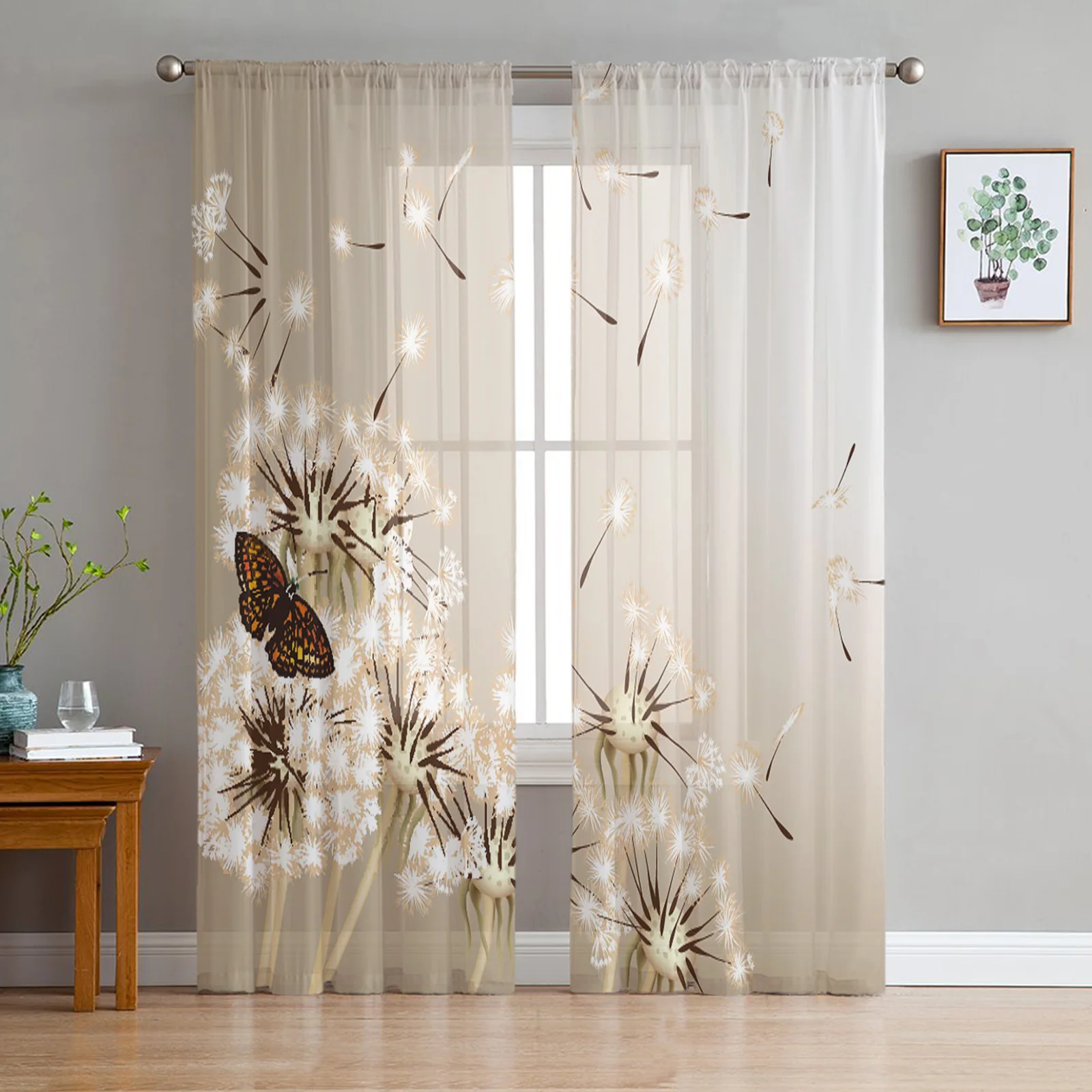 Dandelion Butterfly Flower Window Treatment Tulle Modern Sheer Curtains for Kitchen Living Room the Bedroom Curtains Decoration