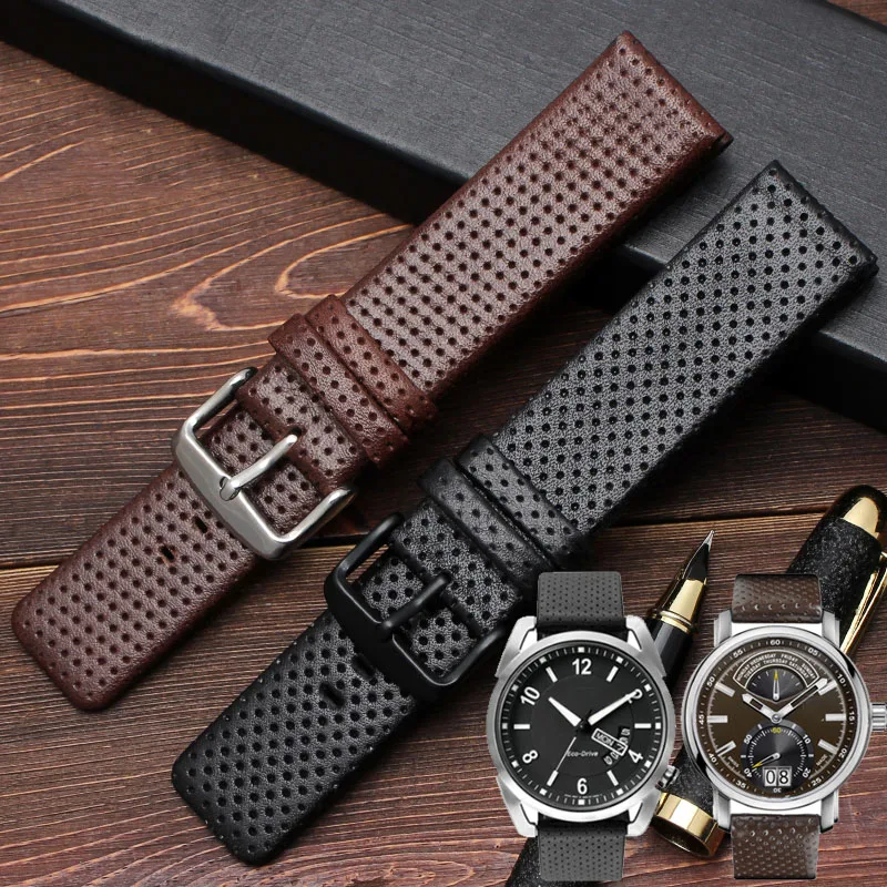 For Citizen BM8475/AW0015-08E/AW0010 watches band 20mm 22mm fit any watchbands Stoma Leather watchband black brown strap
