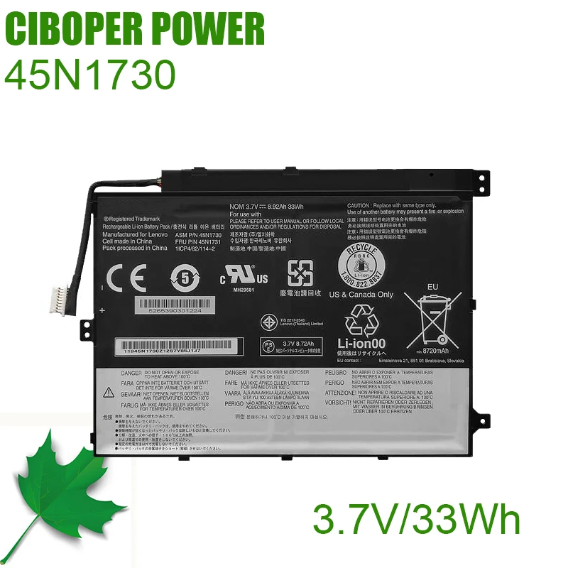 CP Laptop Battery 45N1726 45N1727 45N1728 45N1729 45N1730 45N1732 45N1733 45N1730 3.7V/33Wh For ThinkPad Tablet 10