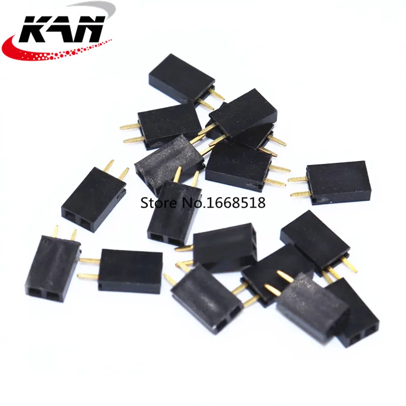 100 pcs 2P 2.54mm Female Header Single Row Straight Pin Socket 1*2 Strip Pitch Connector