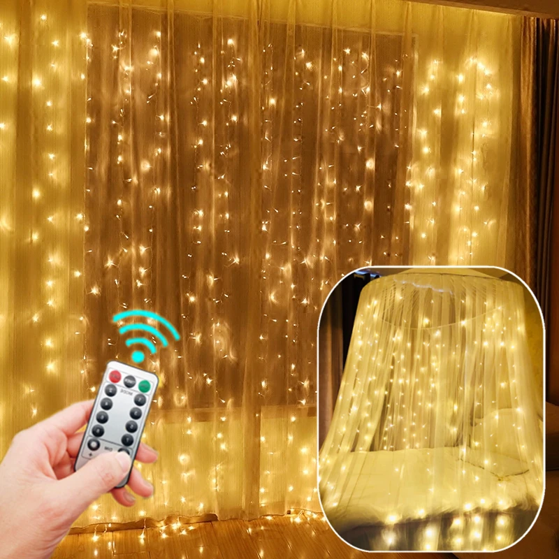 

3M LED Fairy String Lights USB Remote Control Christmas Curtain Lamp Wedding Garland Holiday Decorations For Window Home Outdoor