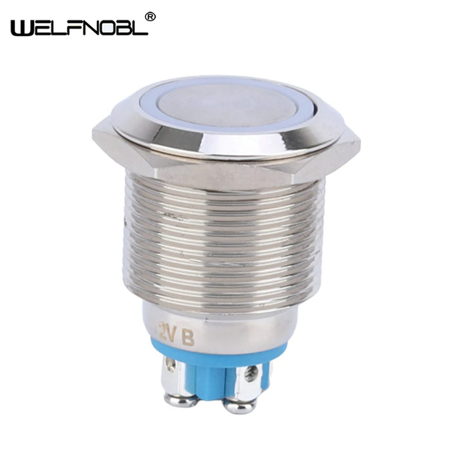 

19mm Metal Screw Self-Locking Switch Blue Ring LED Light Power Symbol Luminescence 1NO Power Push Button Switch ON OFF