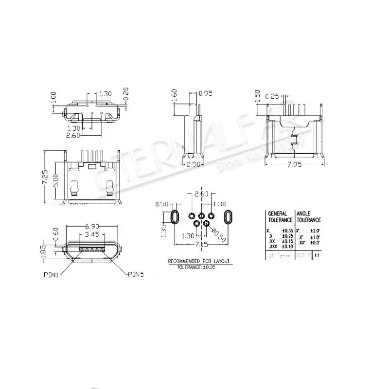 MK5P MINI USB2.0 Type A Female Micro DIP 180 degree straight legpositioning post Straight Vertical Connector Needle Welding Wire