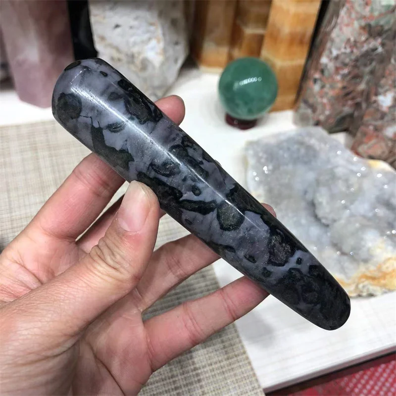 Natural Stones Gabbro Massage Wand Quartz Crystal Healing Polished Gemstones Reiki Feng Shui Home Decoration