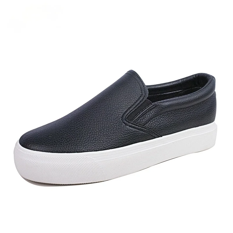 Women Leather Shoes Spring Trend Casual Female New Fashion Comfort Slip-on Platform Vulcanized Shoes