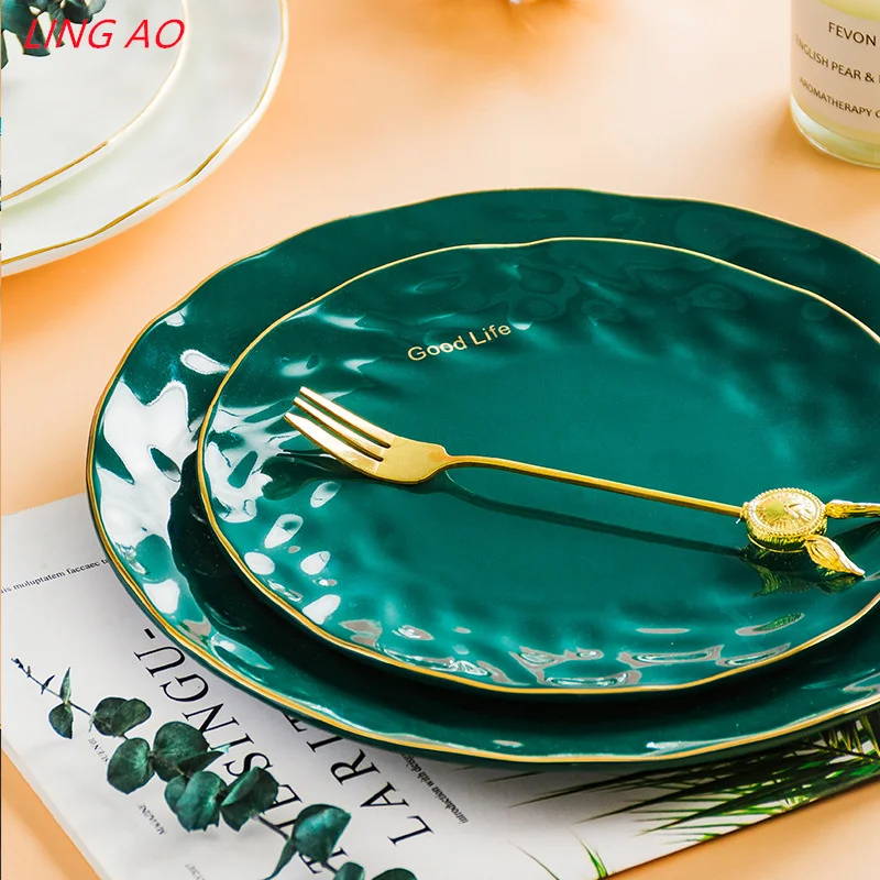 LingAo-Japanese Ceramic Deep-Cut Steak Plate, Household Soup Plate, Increase Height, Creative Internet Celebrity Set, Tableware