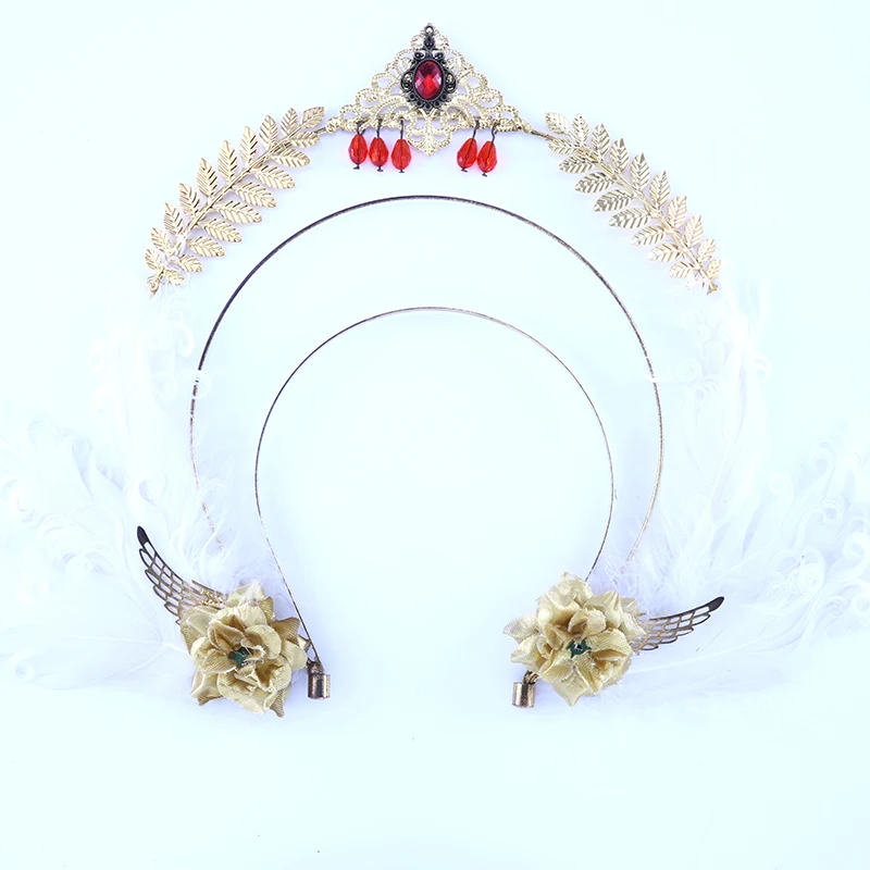 Vintage Goddess of the Sun KC Crown Antique Feathers Wings leaves Headband Halo Crowns Lolita Hair Accessory For Dame