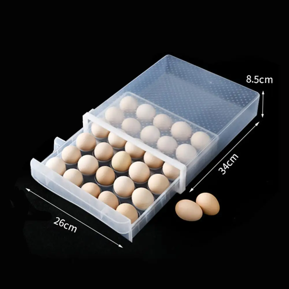 Single-Layer 30 Grid Egg Storage Rack Transparent Anti-collision With Lid And Drawer Stackable Kitchen Refrigerator Storage Box