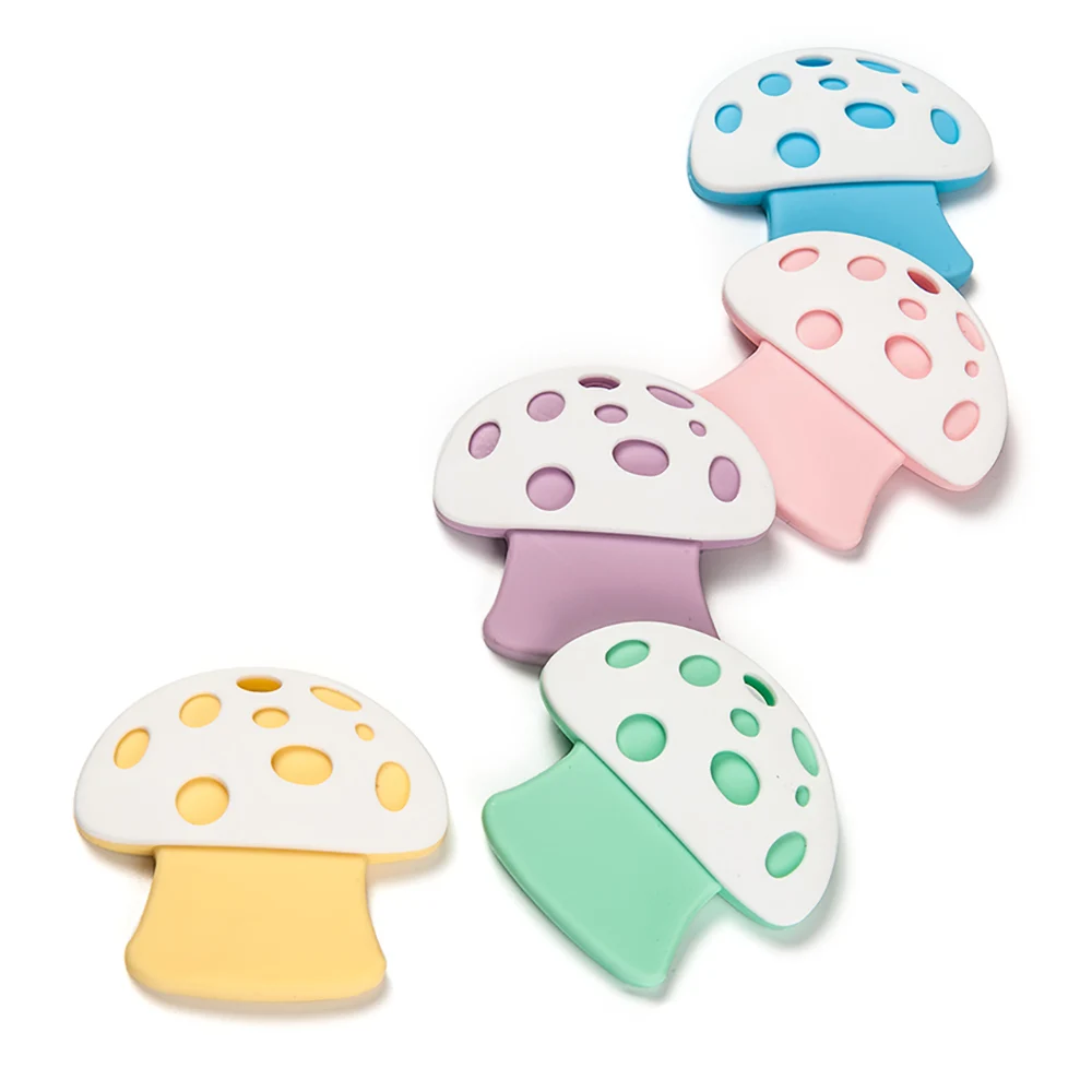 Cute-Idea 1pcs Silicone Teether baby Cartoon Mushroom Teething Teether Nursing Silicone Beads DIY Necklace Accessories BPA Free