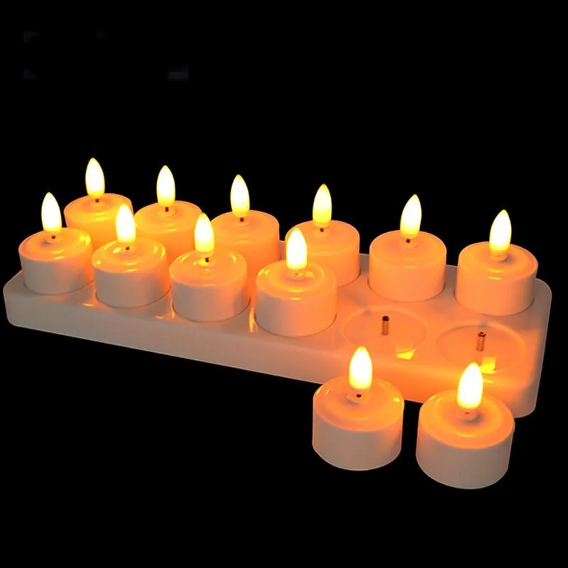 set of 12 Rechargeable Romantic Led Candle 3D Flame TeaLight Candle lamp 5key Remote controller Waxless Christmas Wedding party