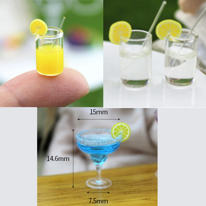 1/12  Mini 2Pcs Resin Cocktail Cup Simulation Drink Model Toys For 1/12 Dollhouse Action Figure Dolls Miniature Accessories