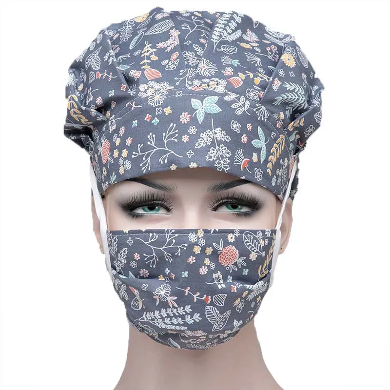 

Women Scrub Caps Sets Pattern Printed Cotton Sweatband Bouffant Hats Cotton Washable Reuseable Anti-dust Casual Working Caps