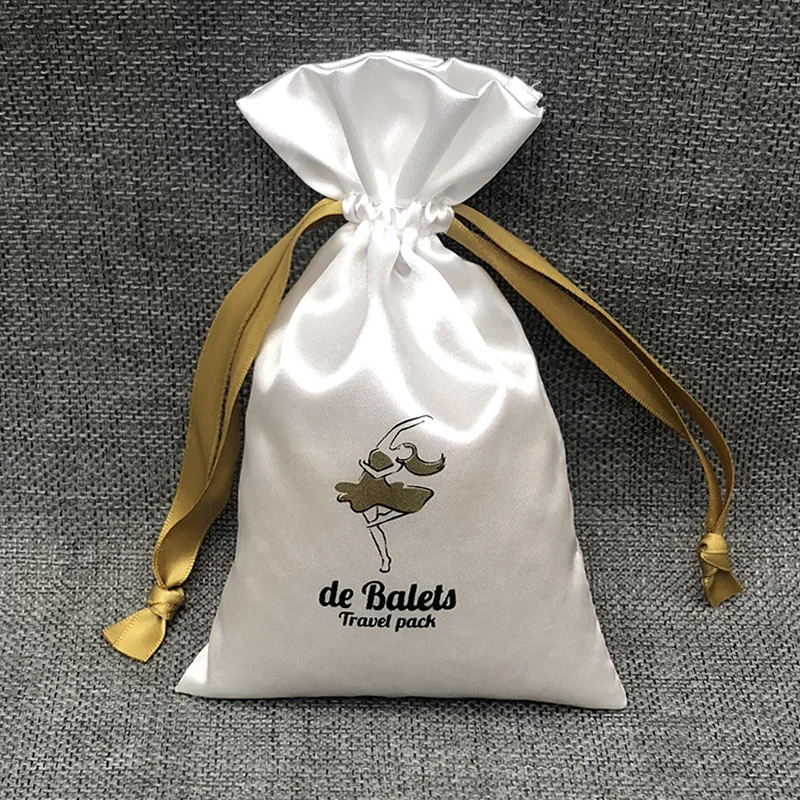 

50PCS Satin Gift Bags for Jewelry Packaging Silk Drawstring Pouches Wedding Party Cosmetic Storage Sachet Print Logo Custom Sack