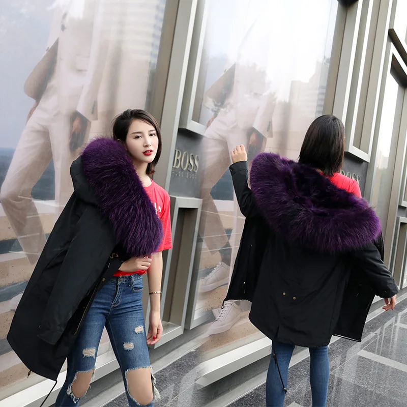 Luxury Winter Jacket Parkas Natural Raccoon Fur Hoody and Lining Women Coat LF9035