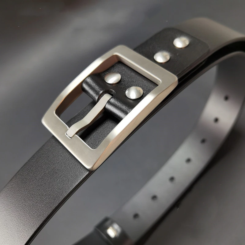 Solid Titanium Belt Buckle 3.8 Cm with Real Black Leather Strap And 4pcs Pure Titanium Screws for Men\'s Fashion Accessory
