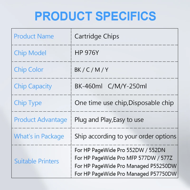 Imagem -06 - Chip de Cartucho de Tinta para Impressora hp Pagewide Pro 976y Hp976 976 y 552dn 577dw 577z P55250dw Mfp P57750dw Nova Atualização