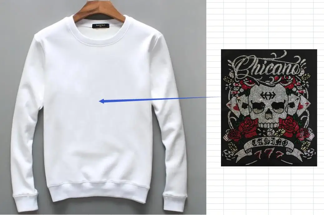 S-4XL Skulls Sweatshirts  Diamonds  style Fashion  men's hot drill Hoodies  men Clothing Top 