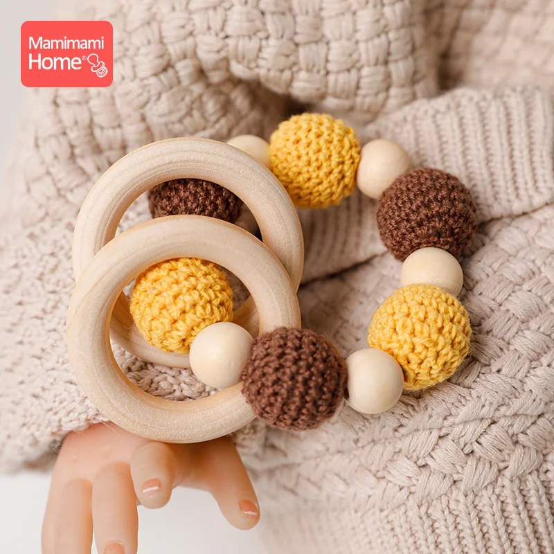 1Pc 아기 나무 Teether 크로 셰 뜨개질 봉제 동물 반지 음악 딸랑이 팔찌 DIY 사용자 정의 젖꼭지 체인 아기 몬테소리 완구 선물