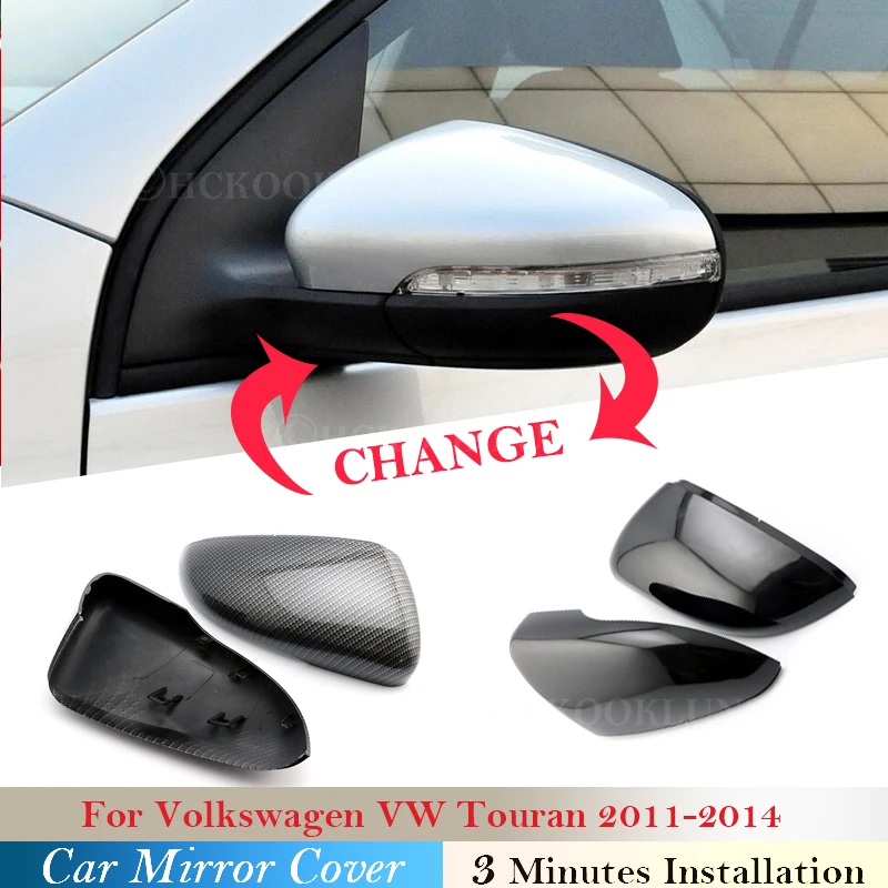 For Volkswagen VW Touran 2011 2012 2013 2014 Car Rear View Mirror Cover Caps Carbon Fiber Pattern Case Gloss Black Side Wing