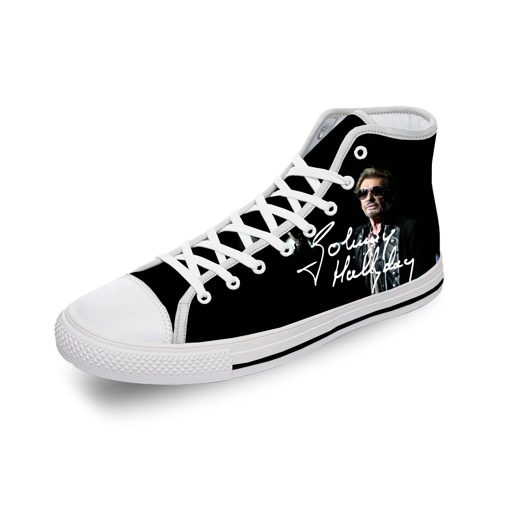 Johnny Hallyday Rock Star Lightweight Cloth 3D Print Funny Fashion High Top Canvas Shoes Men Women Casual Breathable Sneakers