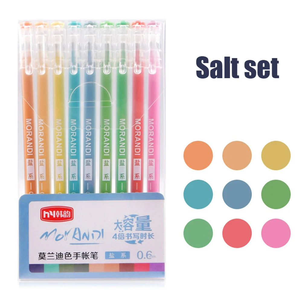 9Pcs Morandi Gray Pens Set Multi Color Gel Ink Pens Vintage Marker Liner 0.6mm Ballpoint Pen School Office Stationery Gift Pen