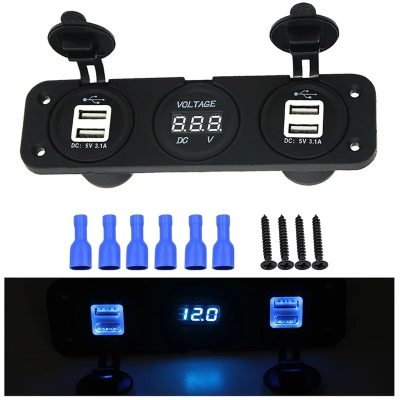 12-24V Car Cigarette Lighter Socket Splitter USB 2.1A 1A Power Adapter Charger LED voltmeter usb car socket 12 volt outlet panel