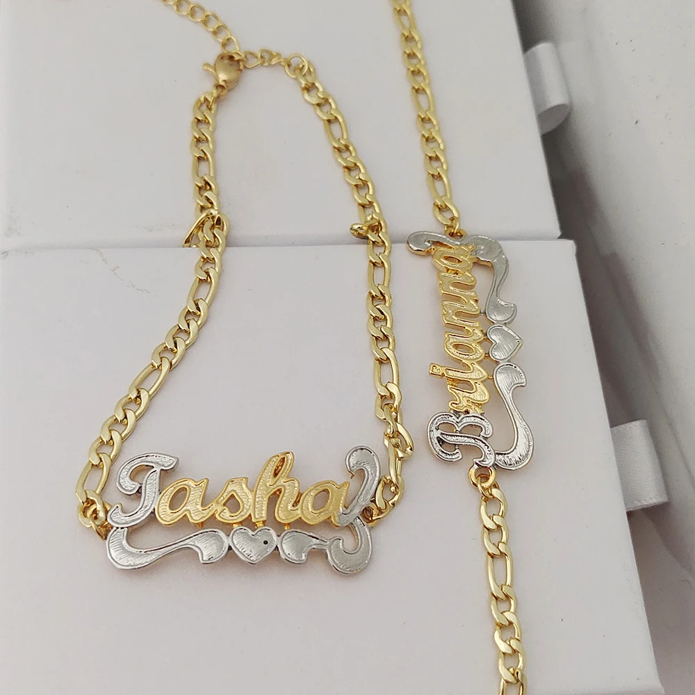 DODOAI Custom Name Bracelet Double Color Gold&Silver 3mm Cuban Chain Adjustable Stretch Letter Bracelets Summer Jewelry