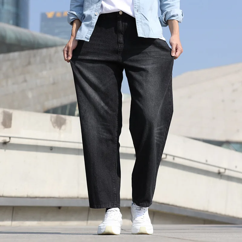 Summer Thin Section Breathable Men's Straight Large Size Loose Denim Jeans Hip Hop  Streetwear Wide Leg Pants  Black Trousers