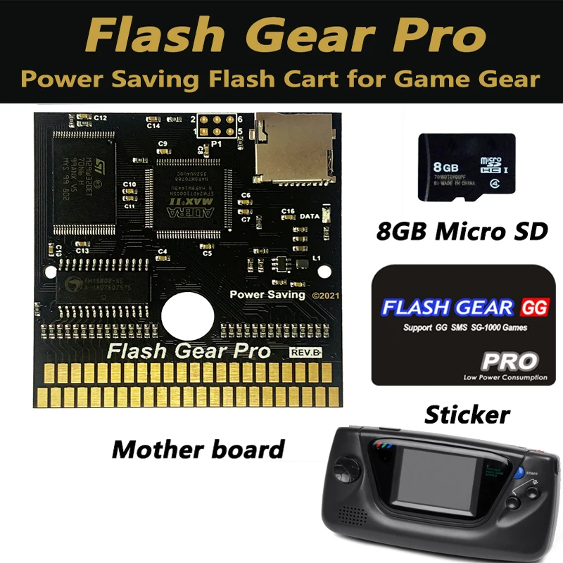 2023 Flash Gear Pro Power Saving Flash Cart Game Cartridge Card PCB for Sega Game Gear GG System Long battery low power Shell