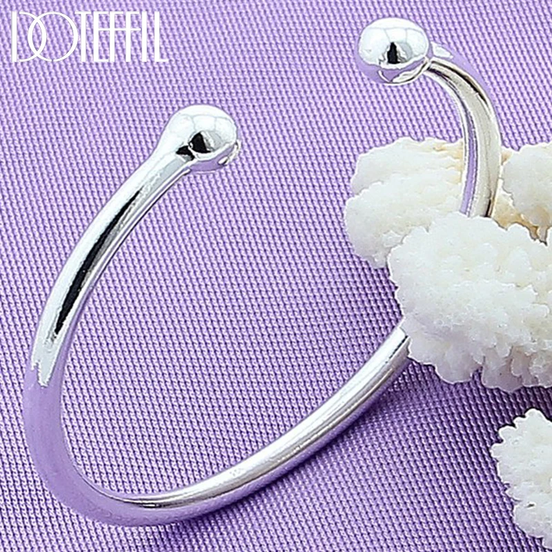 

DOTEFFIL 925 Sterling Silver 4mm Smooth Solid Bead Bracelet Cufflinks Bangles For Women Men Wedding Engagement Party Jewelry