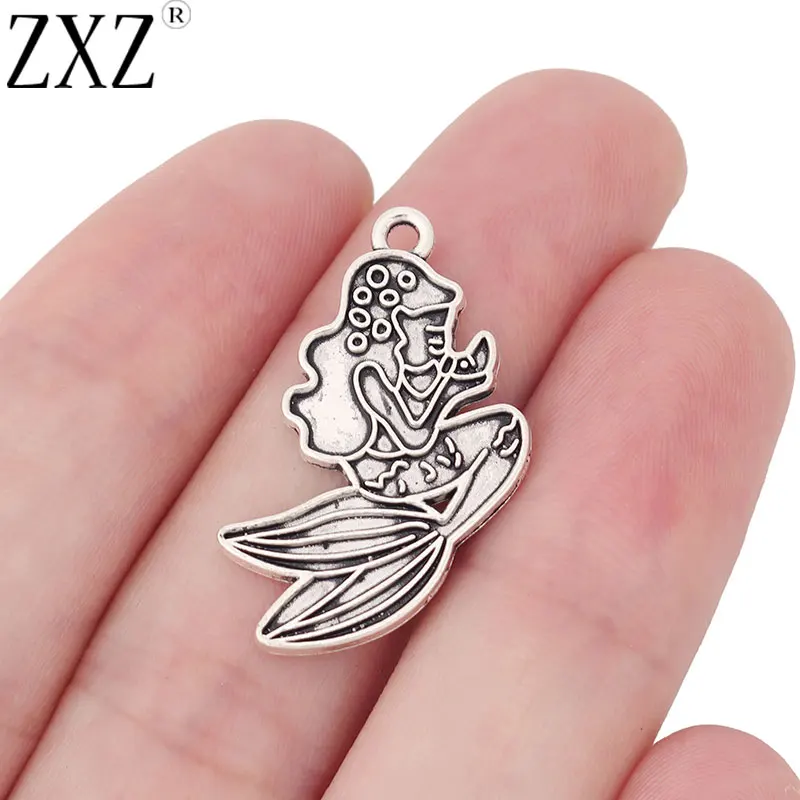 ZXZ 20pcs Tibetan Silver Tone Mermaid Nautical Charms Pendants for Necklace Earring Jewelry Making Findings 27x21mm