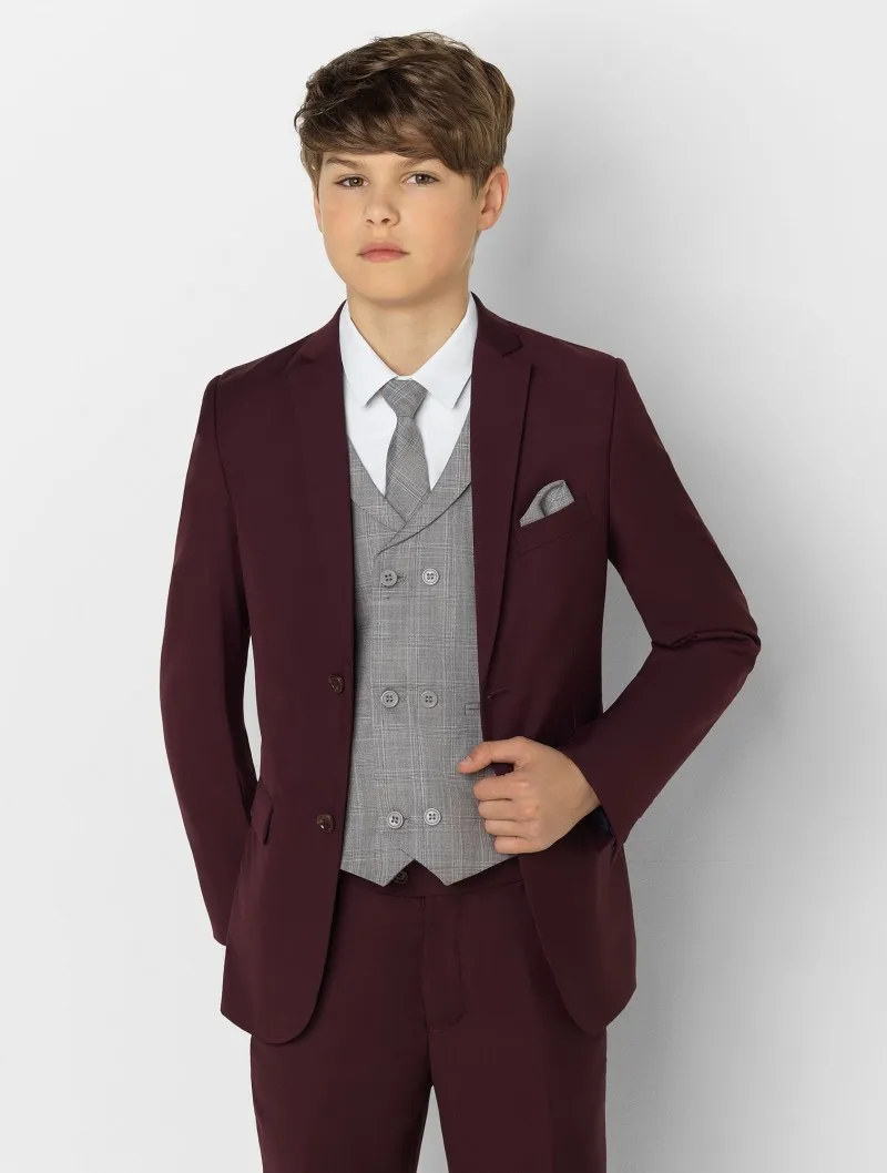 2020 Burgundy Boy Formal Suits Dinner Tuxedos Little Boy Groomsmen Kids Children For Wedding Party Prom Suit Formal Wear 2 pcs